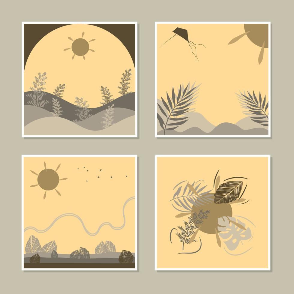 Abstract trendy template with floral elements and natural scenery. Great for decoration, social media, mobile apps, banner design and web internet advertising and vector fashion backgrounds.