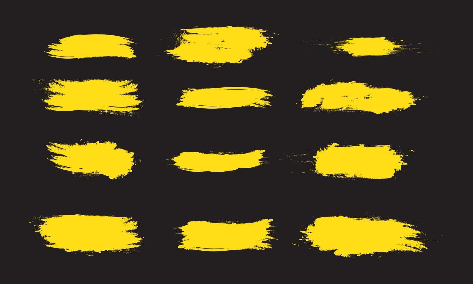 Set of yellow grunge brushes of various shapes for design needs vector
