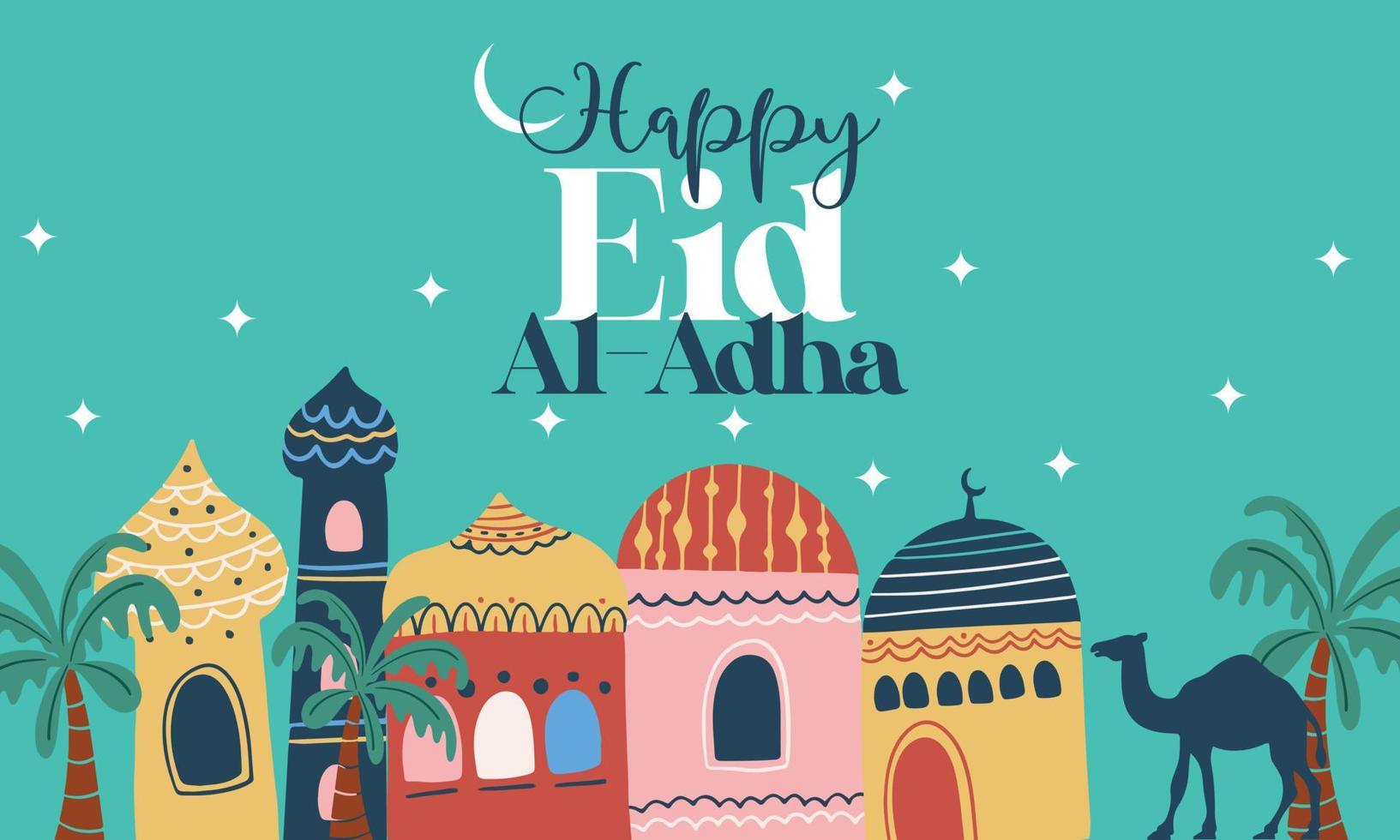 feliz eid adha linda tarjeta de felicitación vector