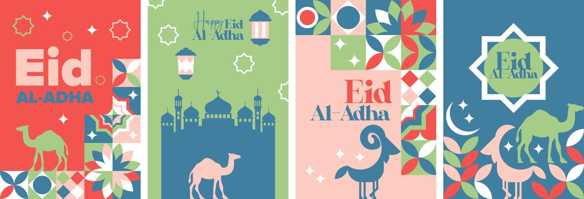Eid Al Adha Mubarak geometric poster and greeting card collections vector