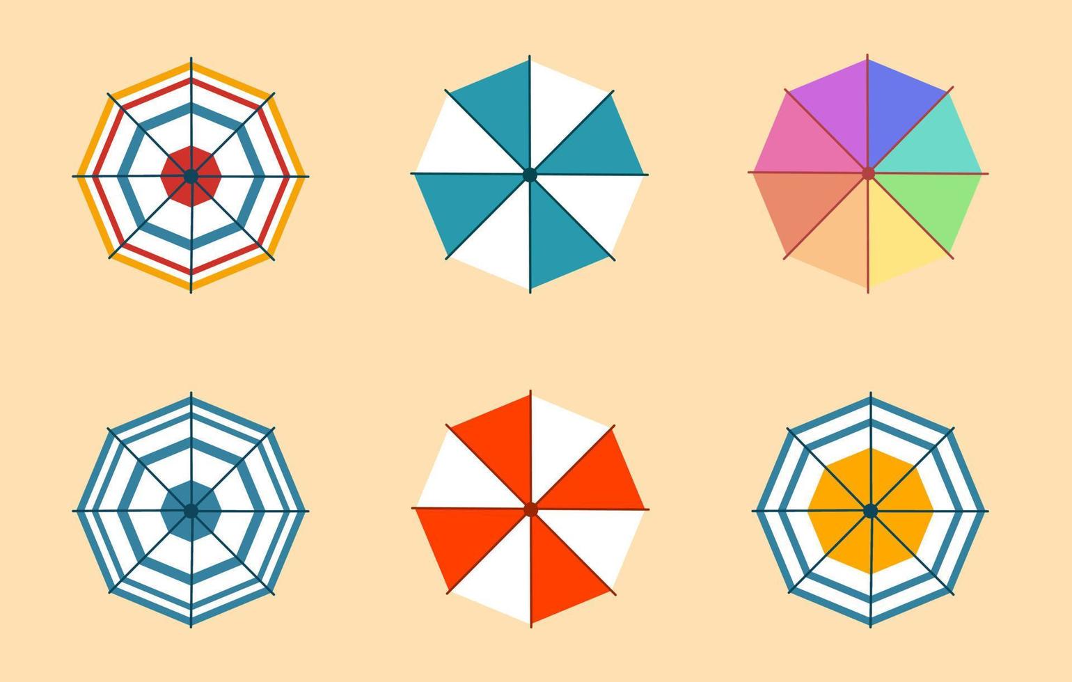 Umbrellas for the beach. View from above. Vector illustration in a flat style