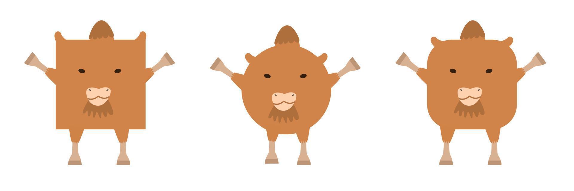 un conjunto de animales de forma cuadrada y redonda. ilustración vectorial de un camello vector