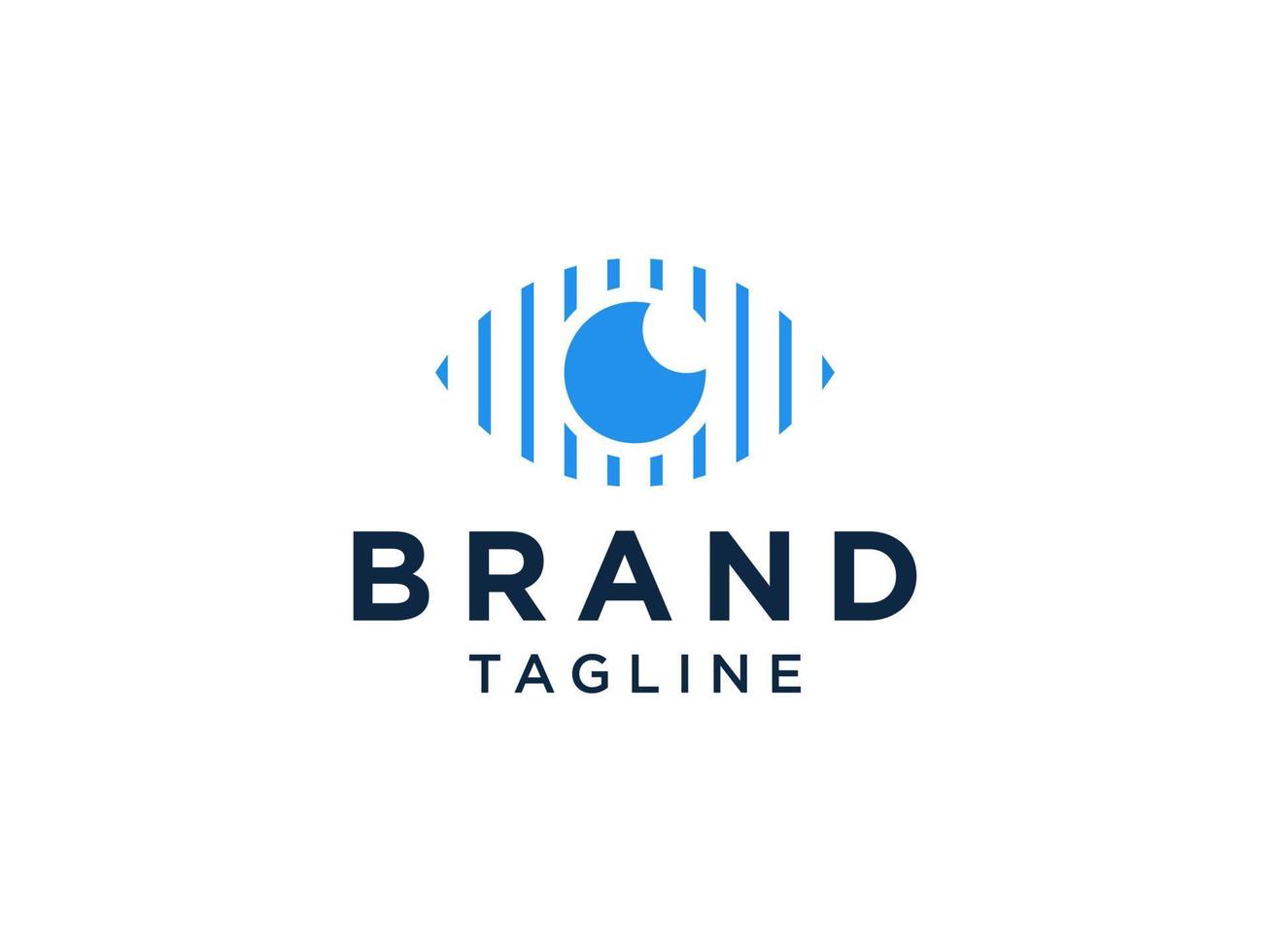 Abstract Eye Vision Logo. Blue Geometric Striped Lines Eye Icon with Eyeball inside isolated on White Background. Usable for Business and Technology Logos. Flat Vector Logo Design Template Element