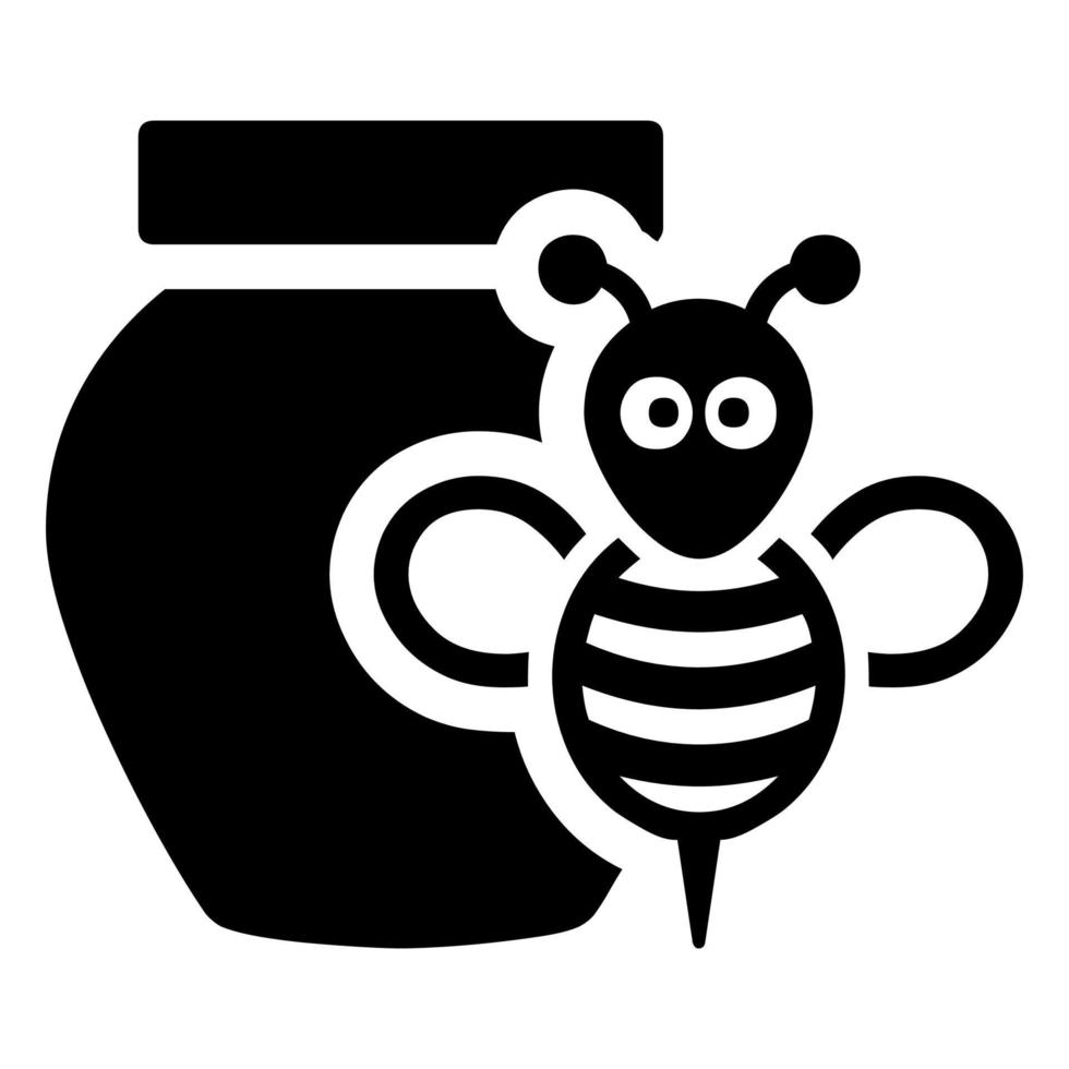 icono de tarro de abeja y miel. tarro de cristal con miel y abeja aislado en blanco. ilustración vectorial vector