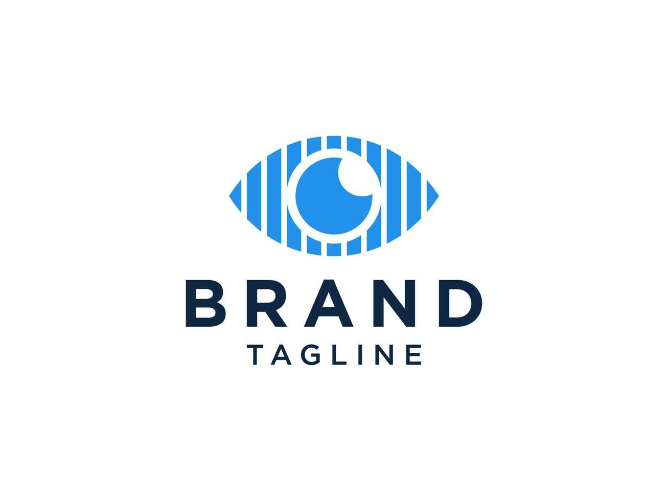 Abstract Eye Vision Logo. Blue Geometric Striped Lines Eye Icon with Eyeball inside isolated on White Background. Usable for Business and Technology Logos. Flat Vector Logo Design Template Element