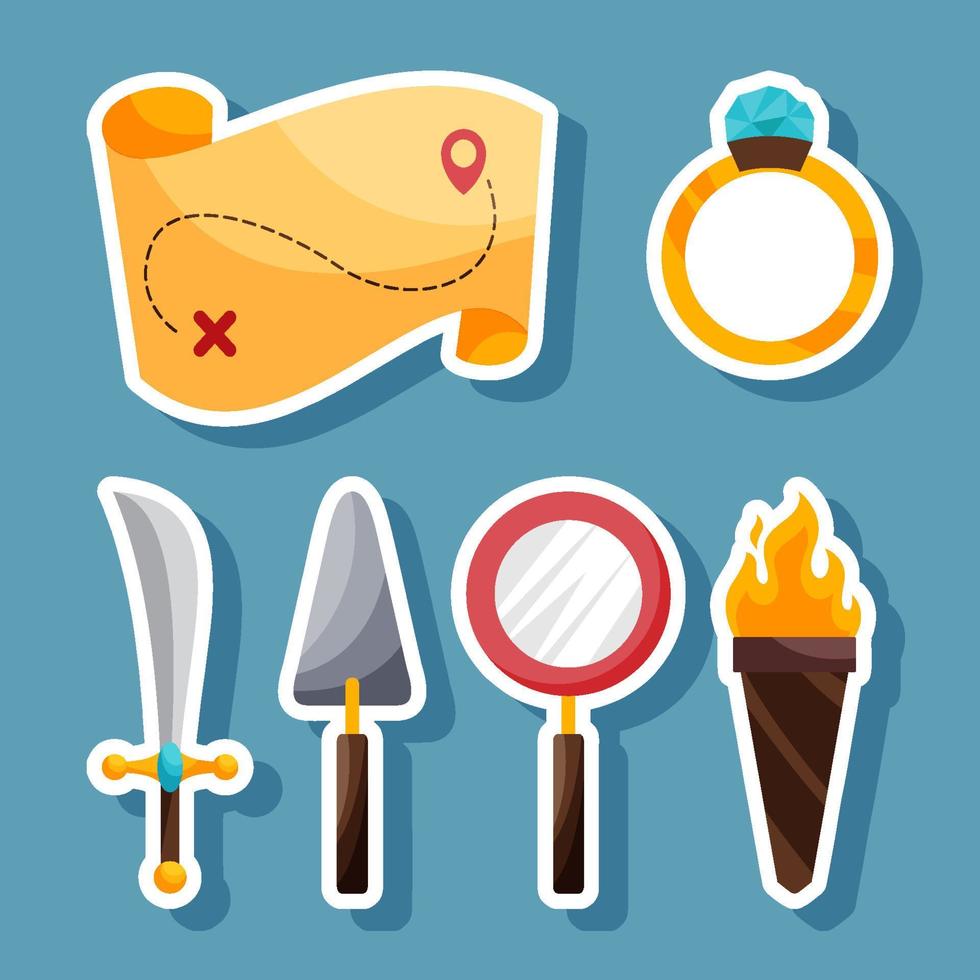 Treasure Hunter Sticker Set vector