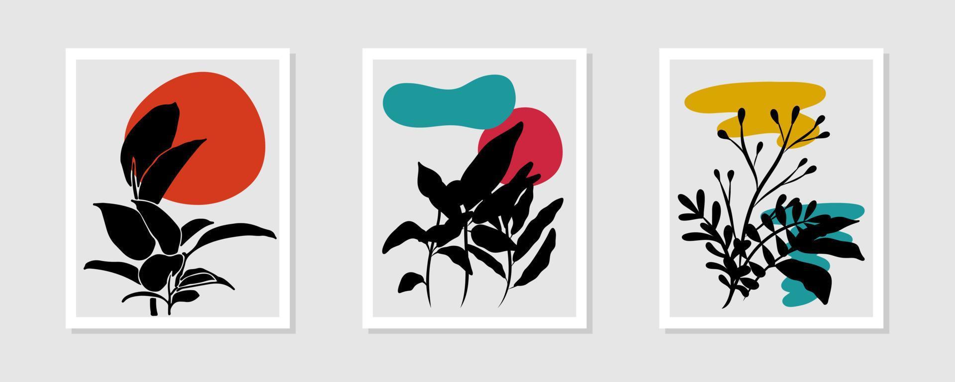 botánico abstracto contemporáneo de mediados de siglo moderno floral deja plantilla de portada de póster boho. composiciones mínimas y naturales para postales, portadas, papel pintado, arte mural. vector