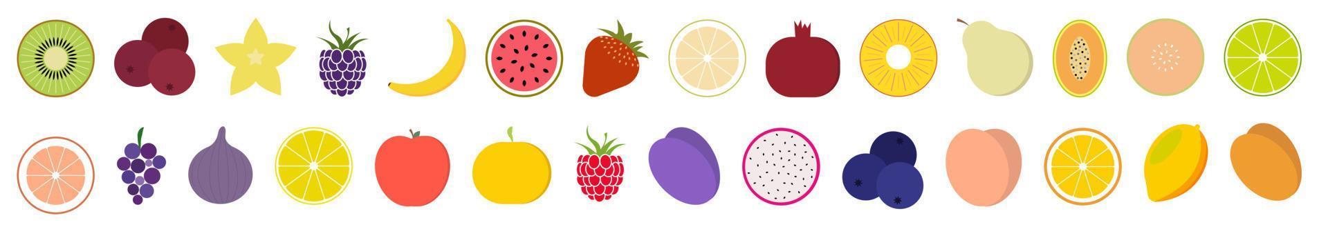 Summer Fruits set with apple, pear, strawberry, lime, watermelon and other vector