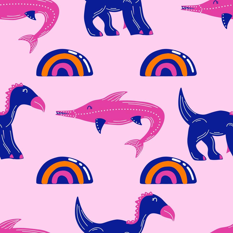 Dinosaur pink seamless pattern vector