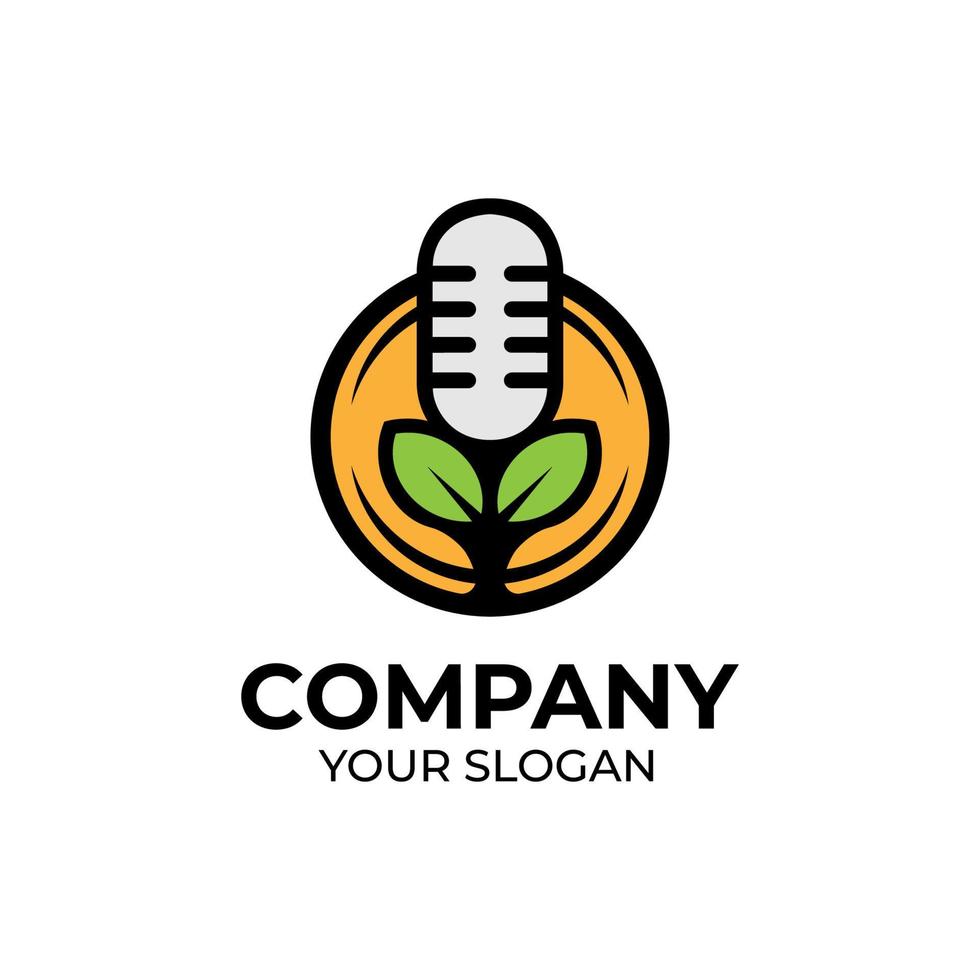 diseño de logotipo de podcast de hoja vector