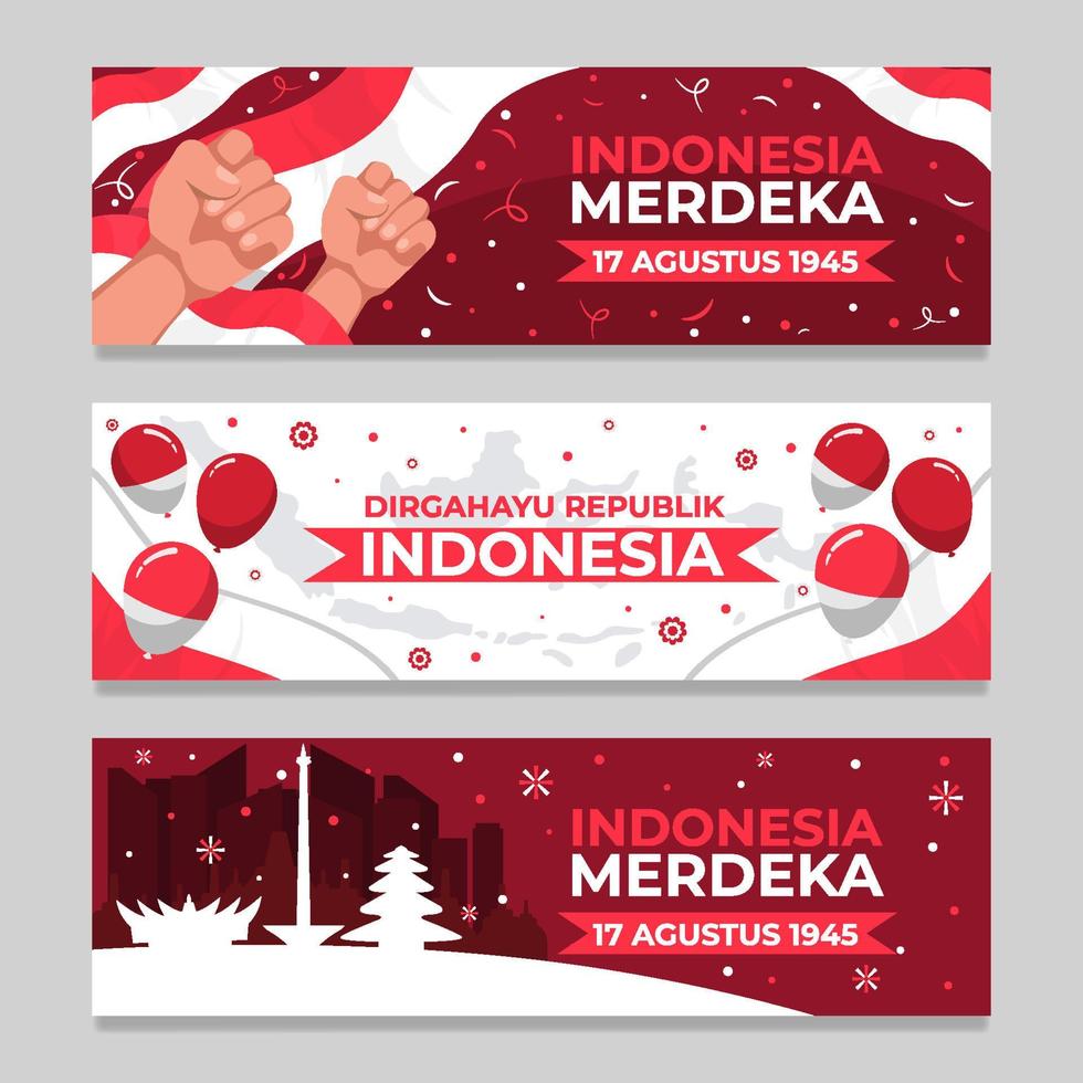 Indonesia Independence Day Set Banner Template vector