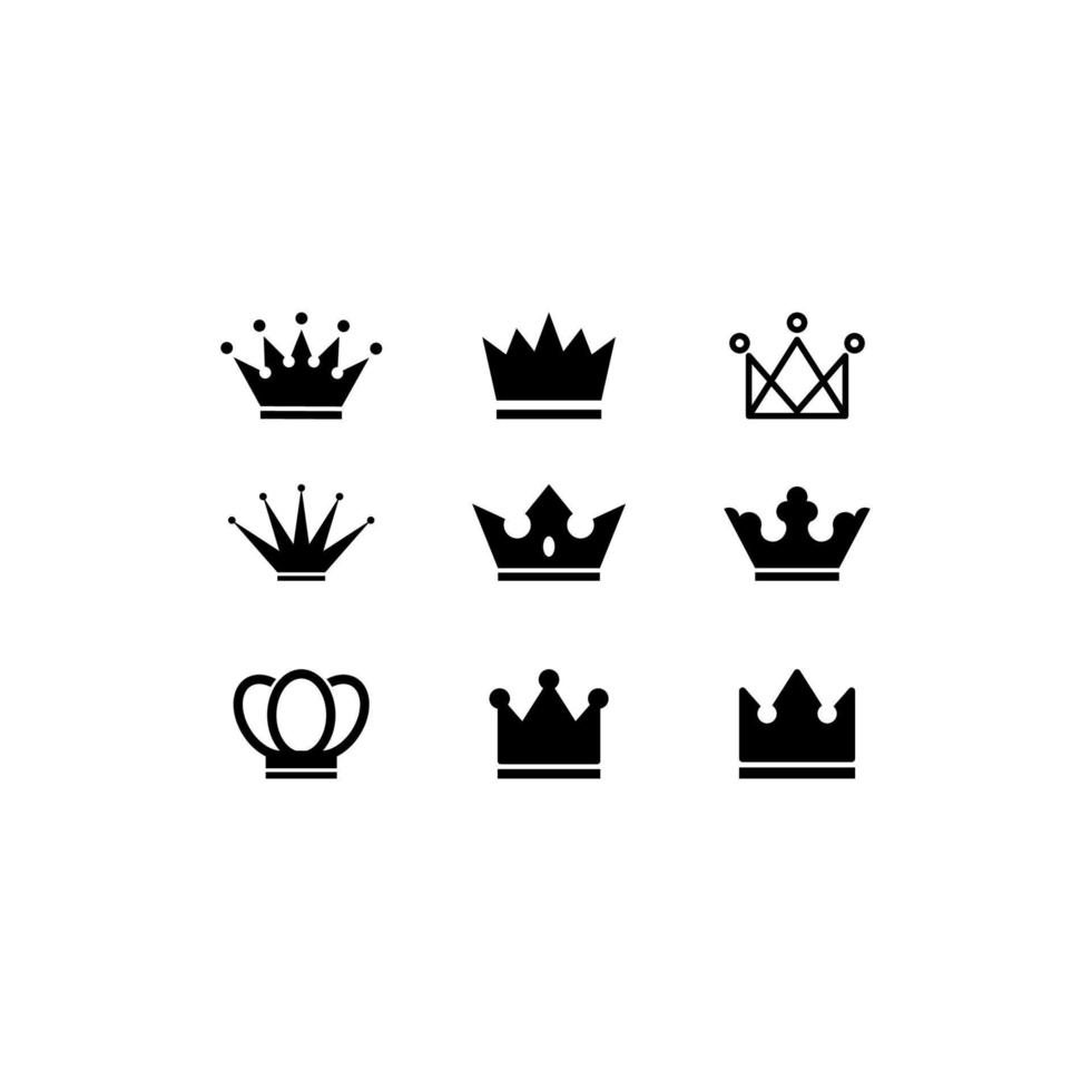 Black crown icon set vector