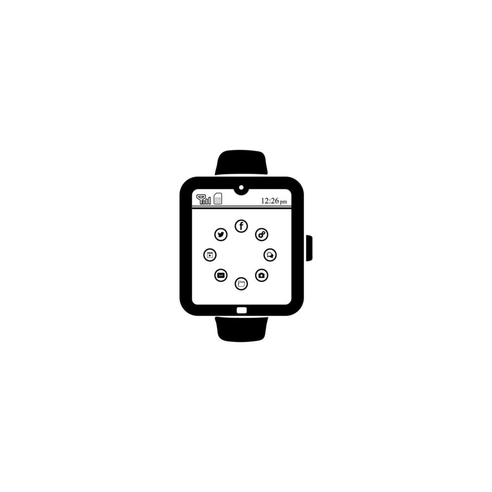 reloj android inteligente, reloj de mano icono negro vector