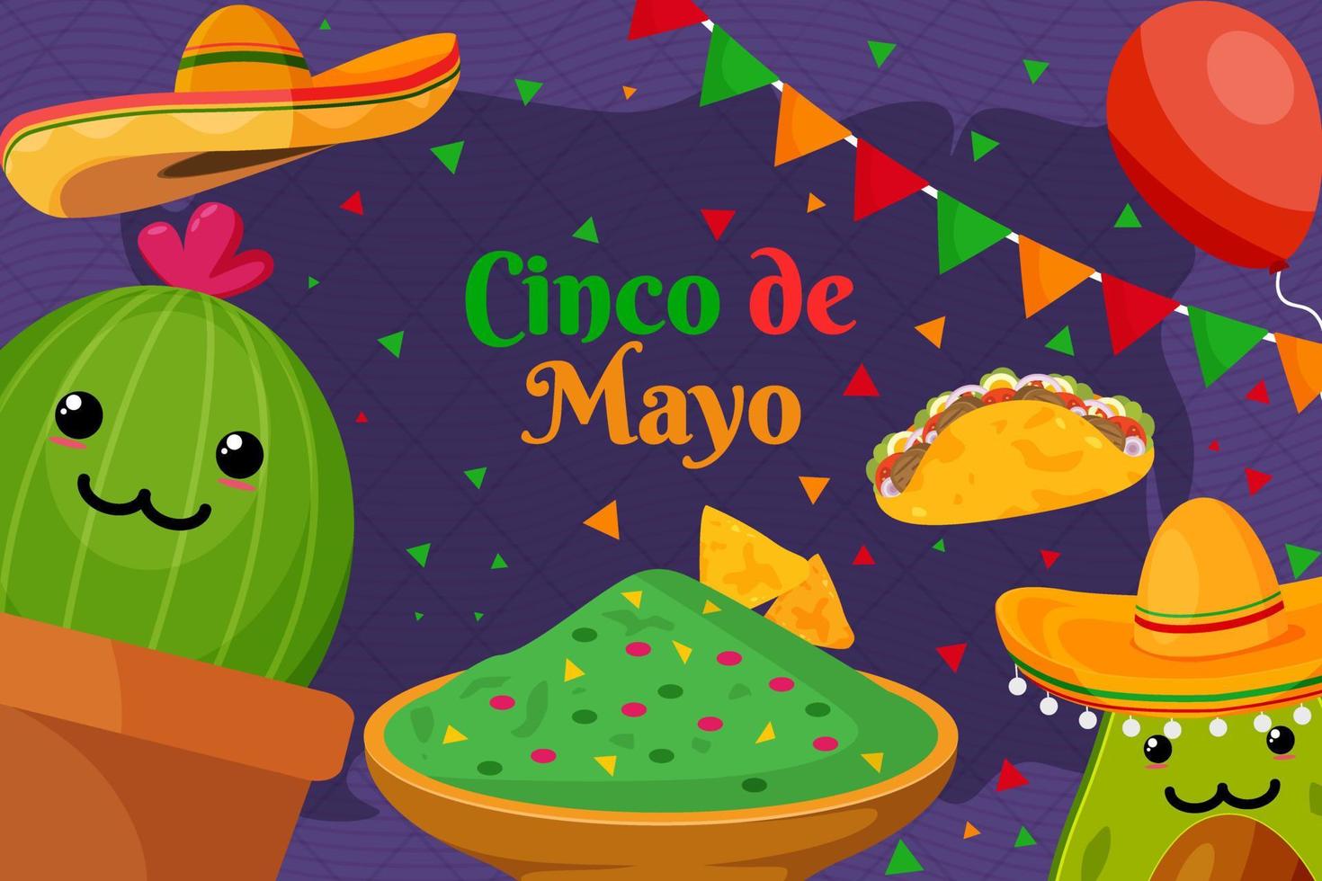 Flat Cinco De Mayo festival holiday background celebration vector