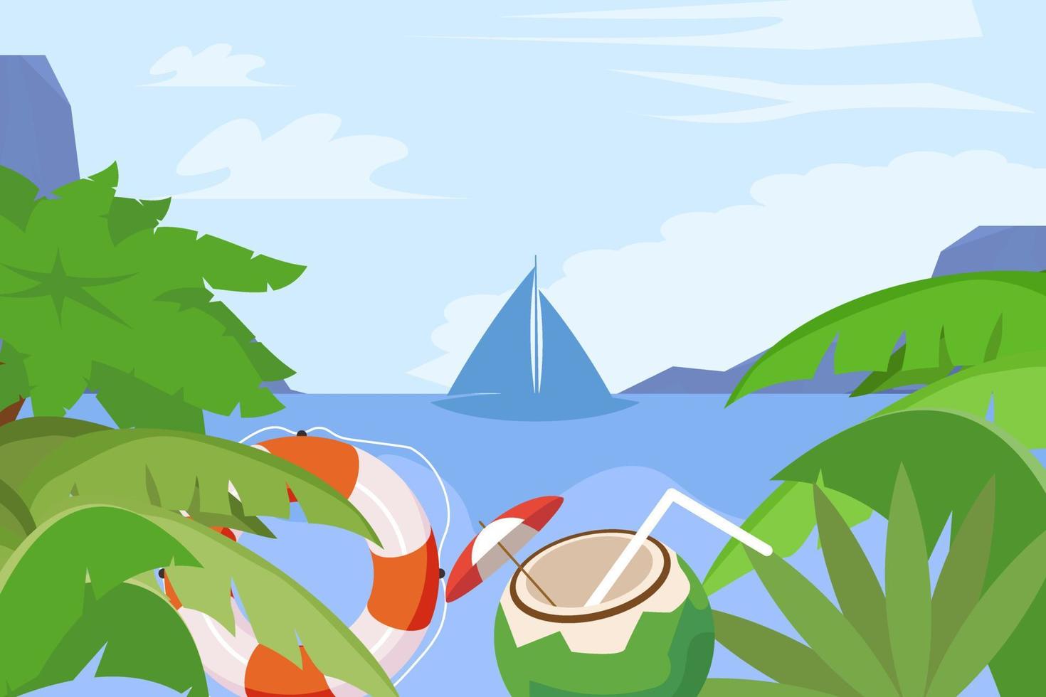 Summer beach elements background landscape vector