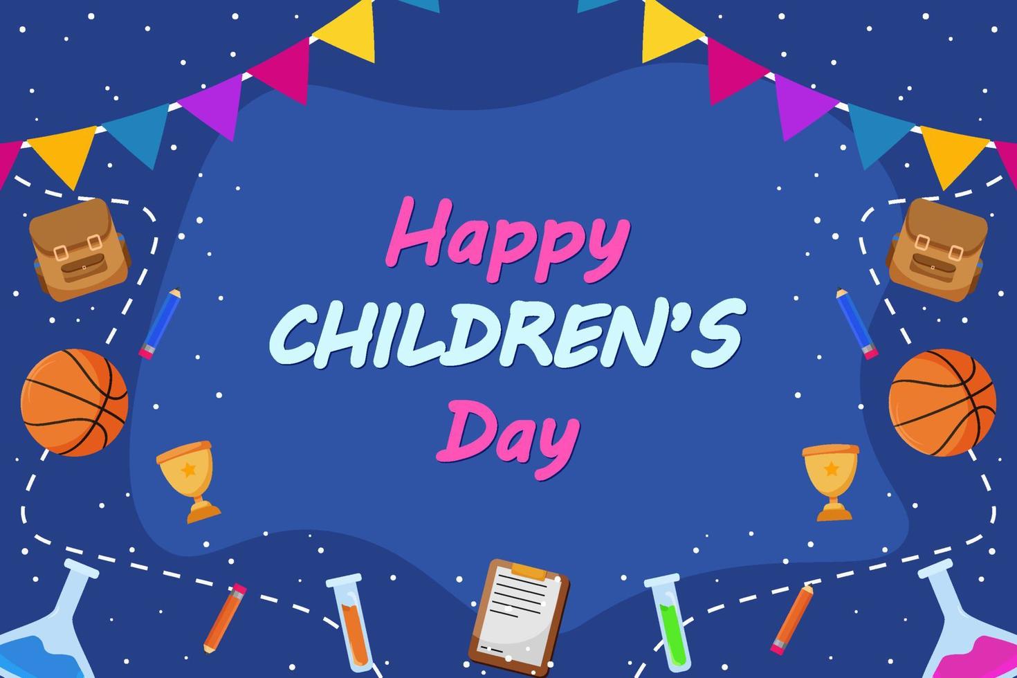 Flat Children's Day blue background vector