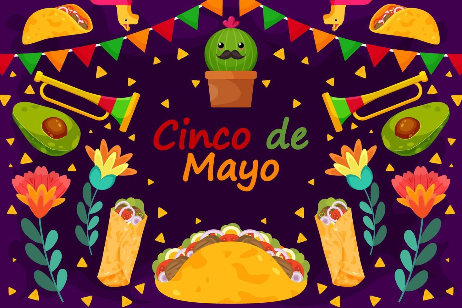 Flat Cinco De Mayo festival celebration background vector