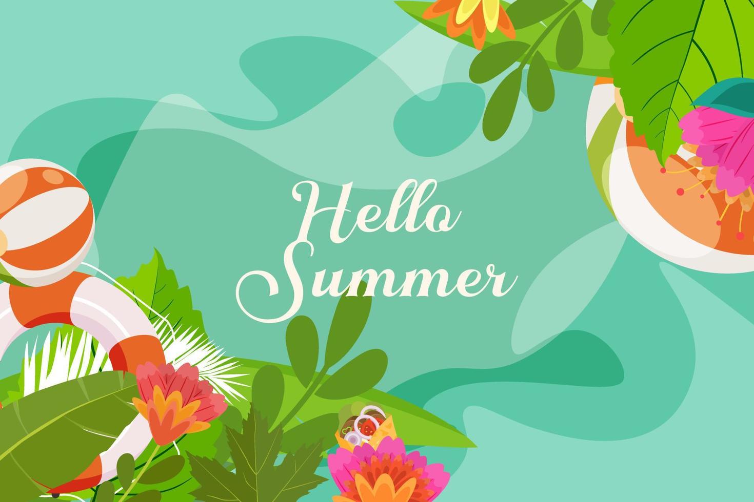 Summer elements with leaves background vector