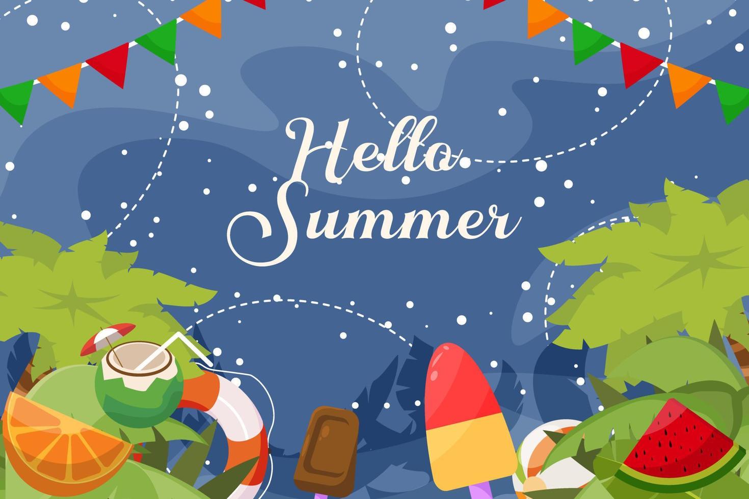 Summer food elements blue background vector