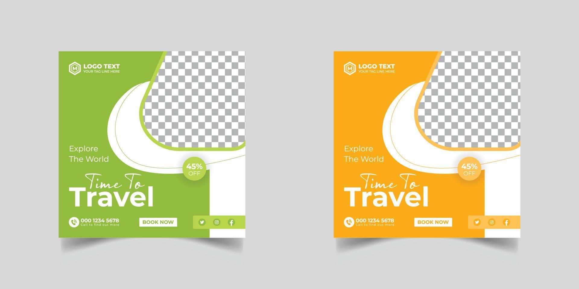 travel social media post banner and web banner template or square flyer, Travel vacation holiday template design and travel business banner vector