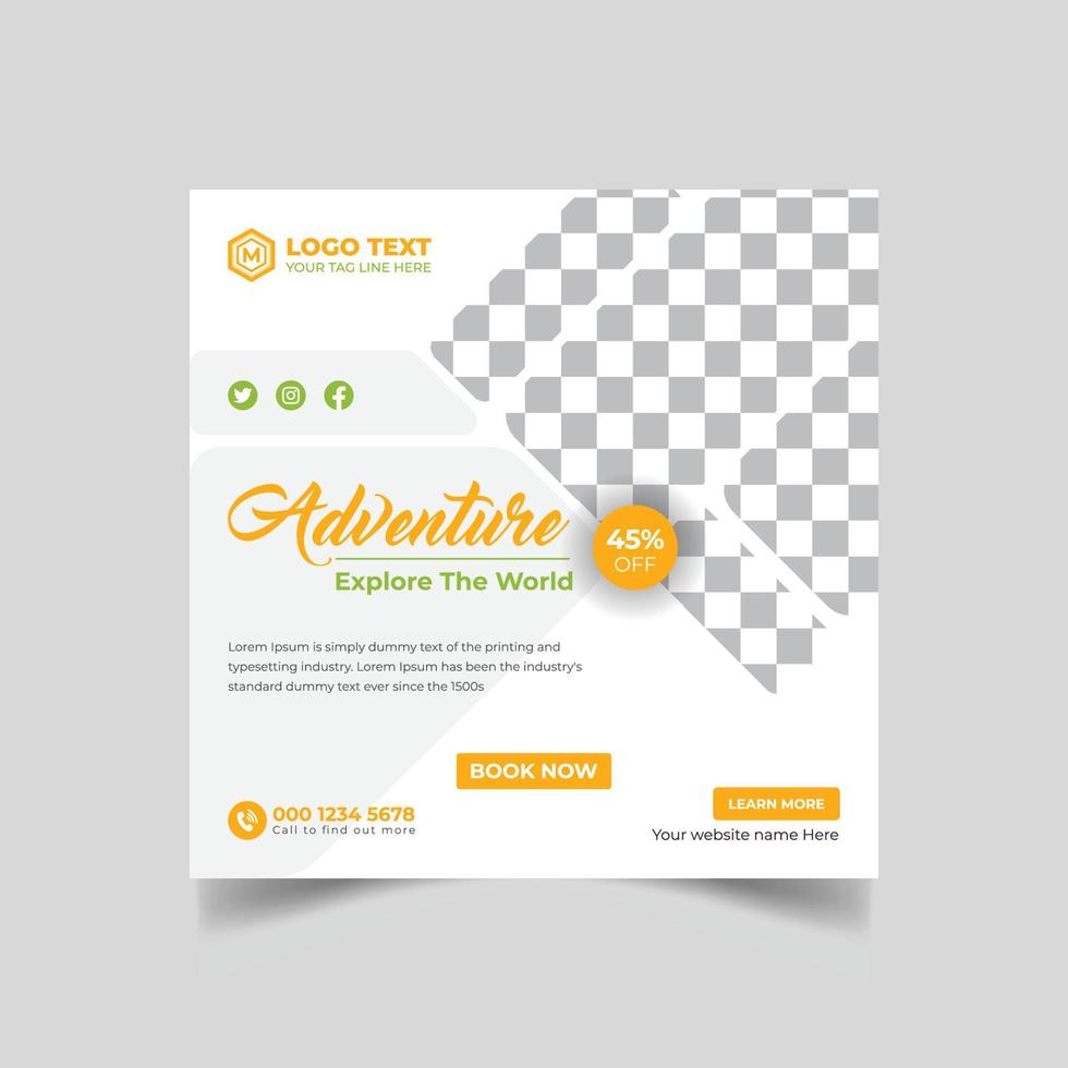 travel social media post banner and web banner template or square flyer, Travel vacation holiday template design and travel business banner vector