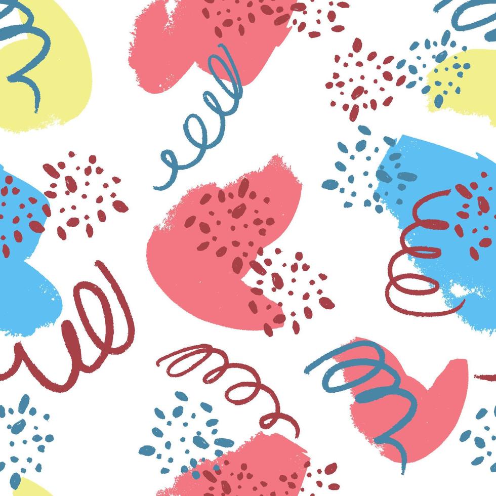 patrón vectorial sin costuras con lindas formas multicolores simples, espirales y puntos. diseño gráfico de moda para papeles pintados de cerámica, textiles, envolver regalos vector