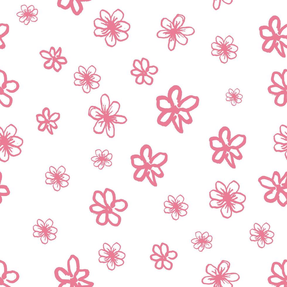 patrón vectorial sin costuras con pequeñas flores rosas divertidas. dibujo infantil. aislado sobre fondo blanco. diseño de impresión simple para papel pintado, textil, tela, regalo de envoltura, baldosas de cerámica vector