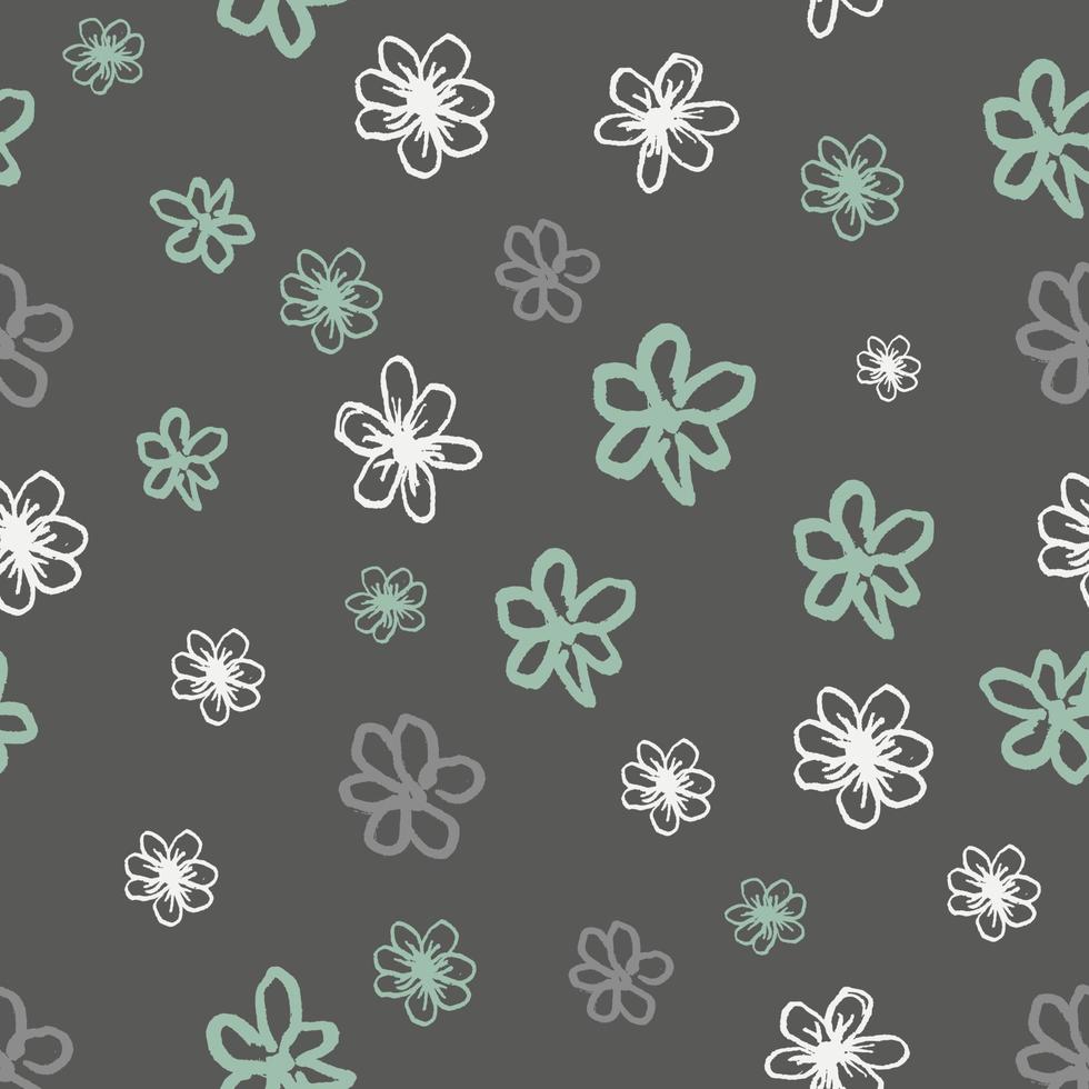 patrón vectorial sin costuras con pequeñas flores grises divertidas. dibujo infantil. aislado sobre fondo blanco. diseño de impresión simple para papel pintado, textil, tela, regalo de envoltura, baldosas de cerámica vector