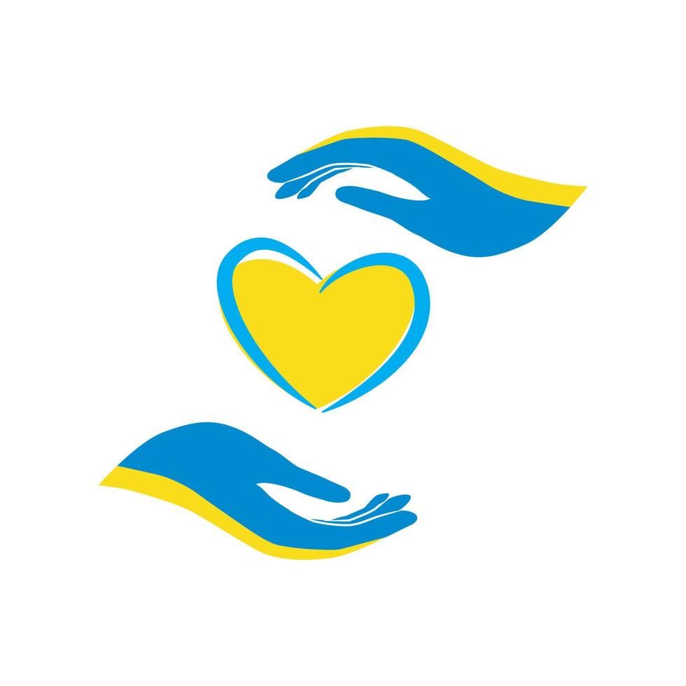hand support ukraine flag color heart shaped vector