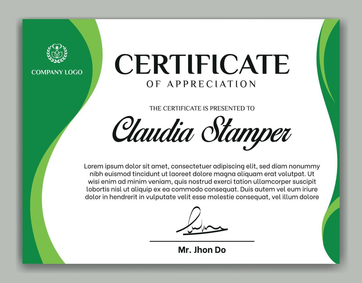 simple and modern green certificate template design vector