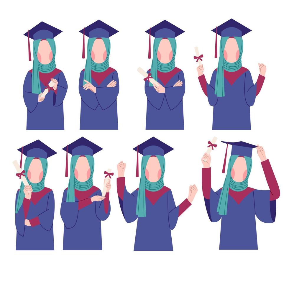 Set of graduation hijab character vector