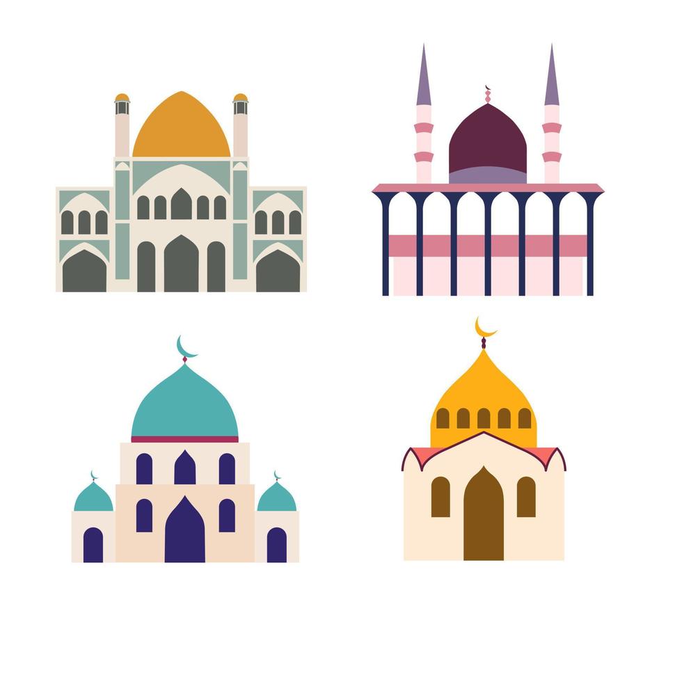 conjunto de ilustración plana de mezquita vector