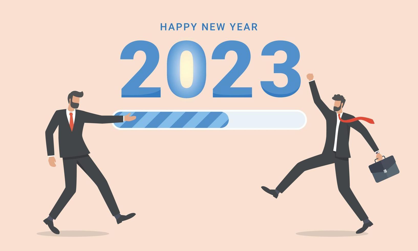 Happy businessman with progress bar Download New Year 2023 vector