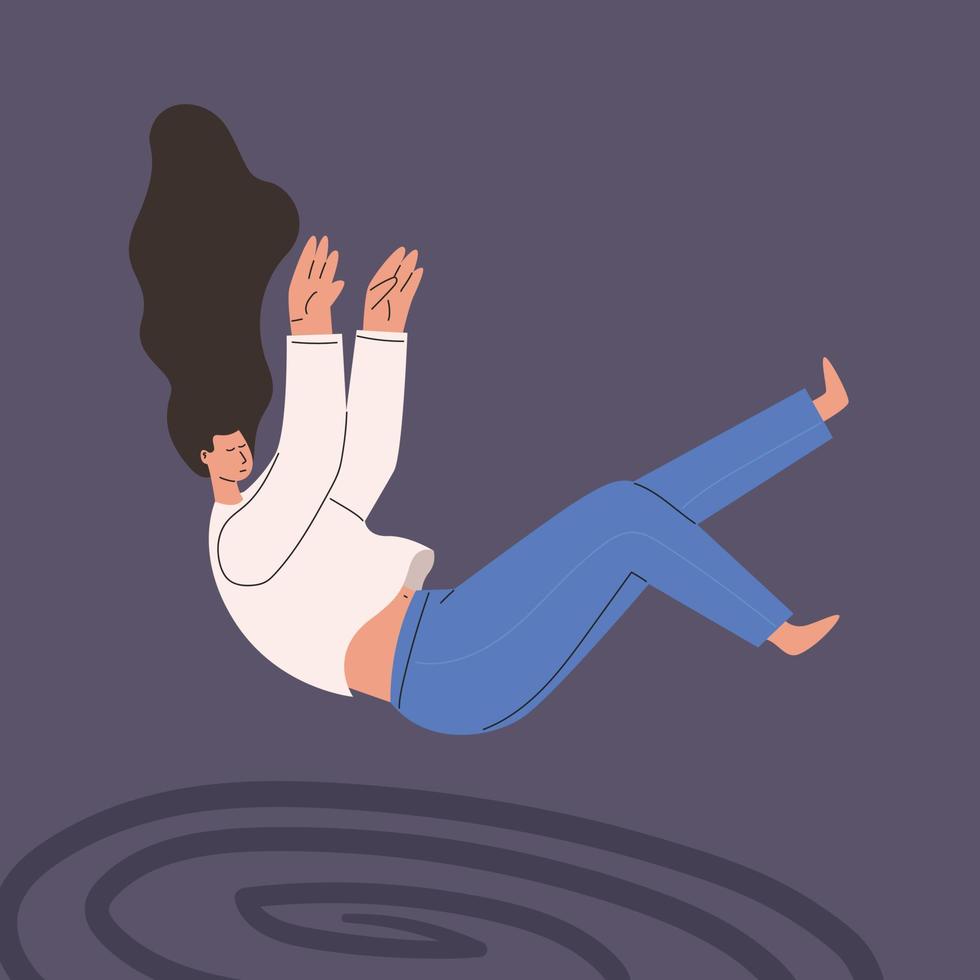 Unhappy girl falls after failure, lonely hopeless person in despair, mental problems vector