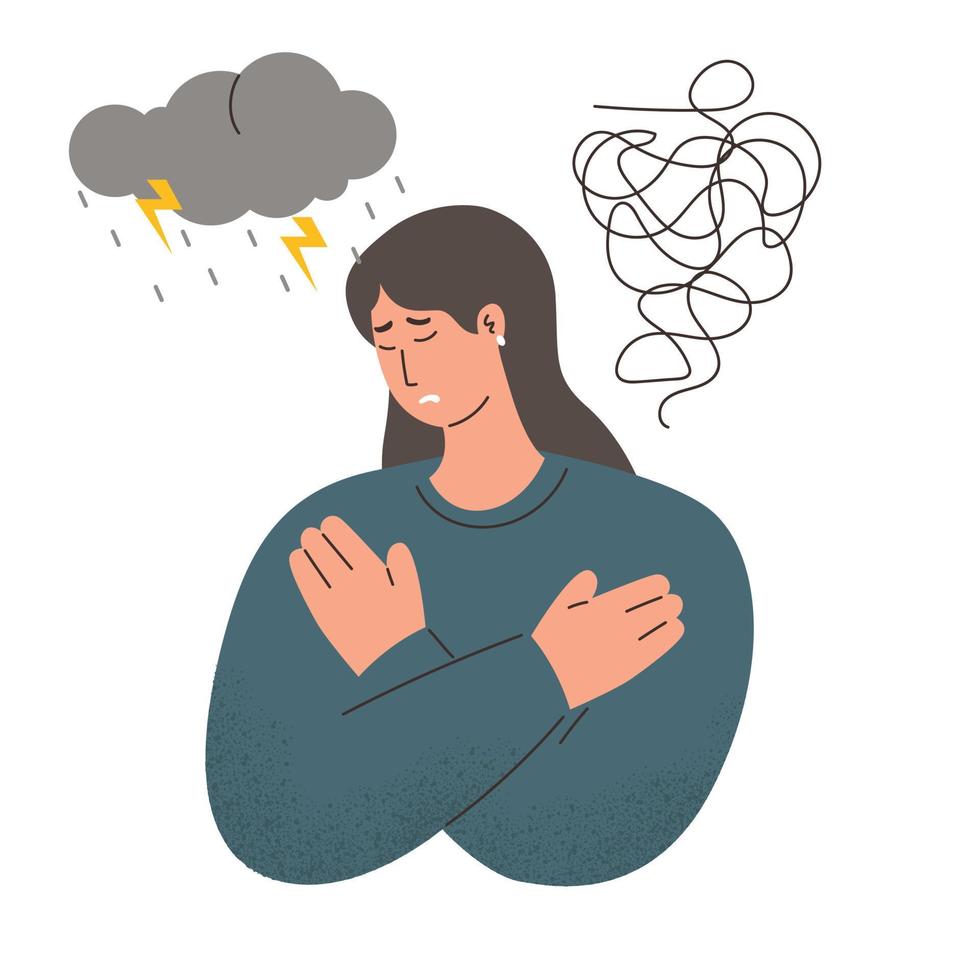 Sad unhappy girl, angry and stressed and bad mood concept vector
