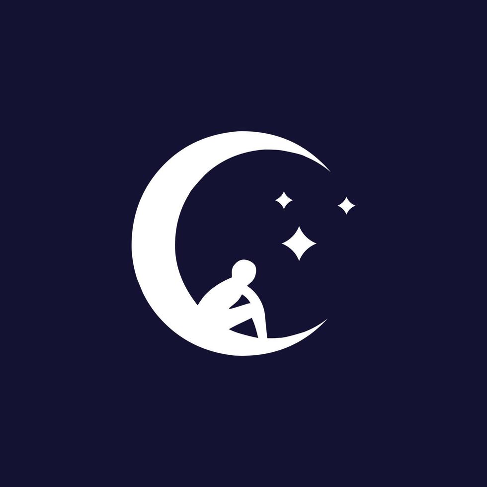 boy sitting on the moon silhouette logo design vector