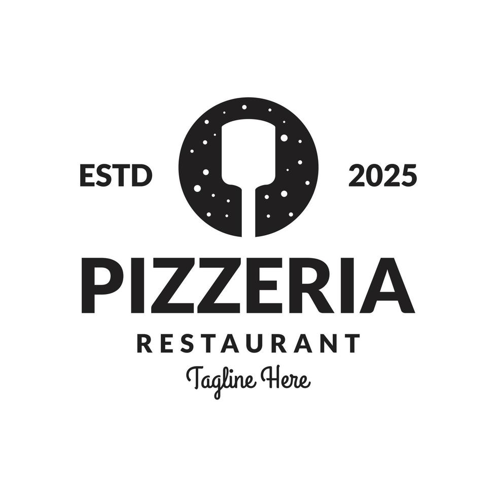 diseño de logotipo de espátula de pizzería vintage vector