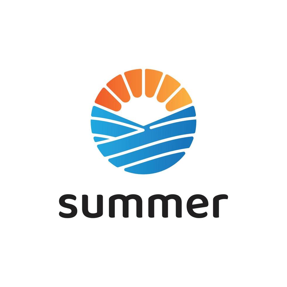 ocean sunset summer logo design vector