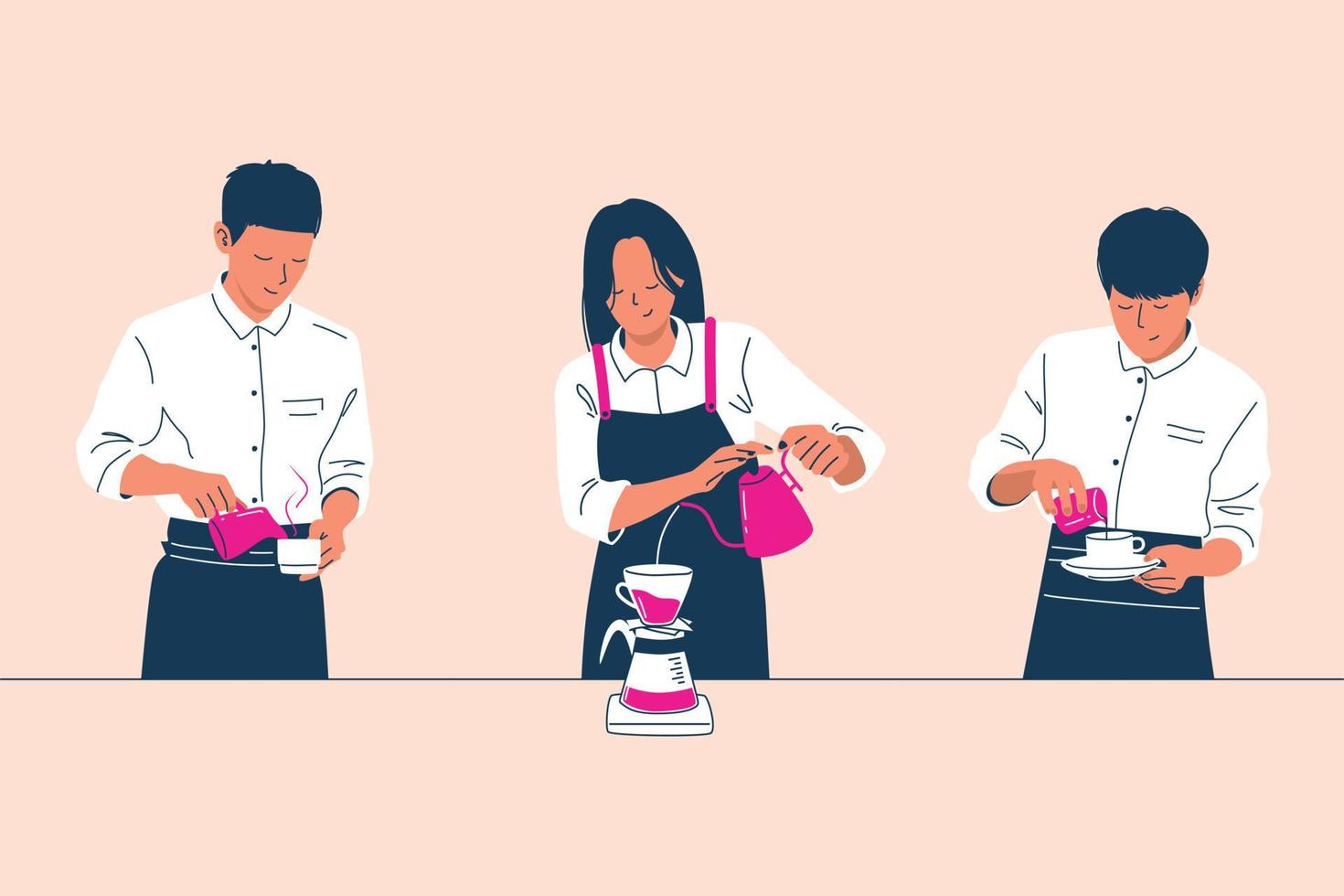 set of people who make coffee in different ways vector