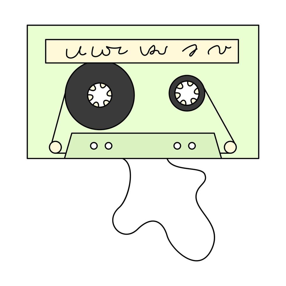 Vector illustration of audio cassette in cartoon style. Tape for analog audio player. Retro symbol of listening to music and songs