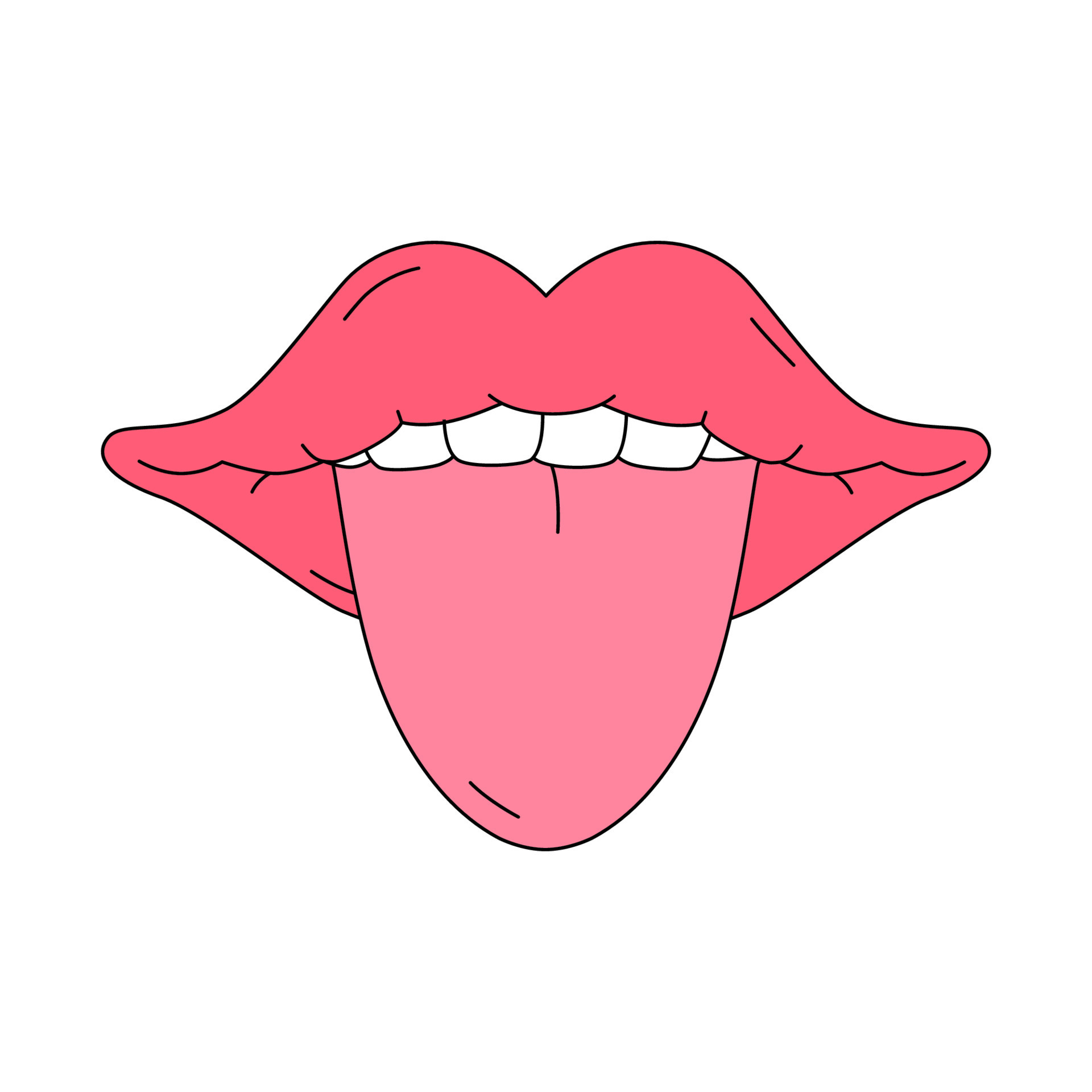 Open Mouth With Tongue Sticking Out In Traditional Cartoon Style