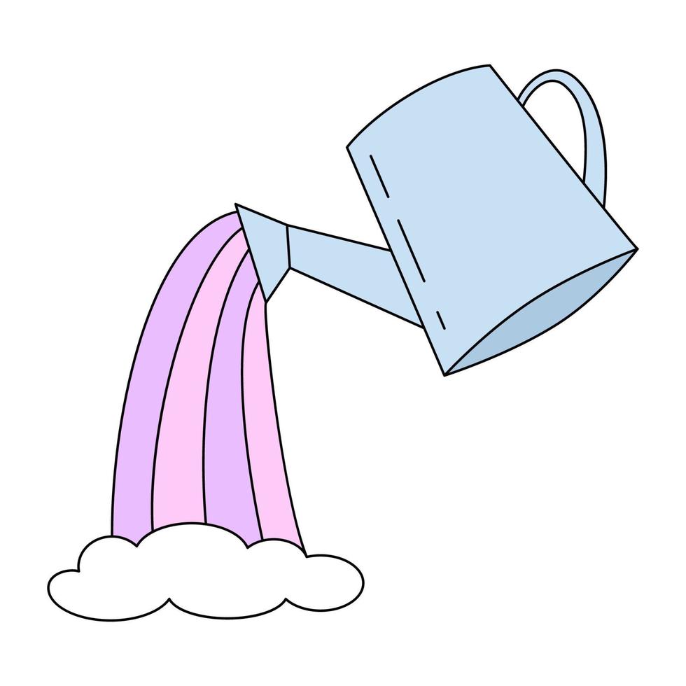 The watering can in traditional cartoon style. Vector illustration isolated on white background. Abstract symbol of nourish and grow for stickers, print, greeting card and posters