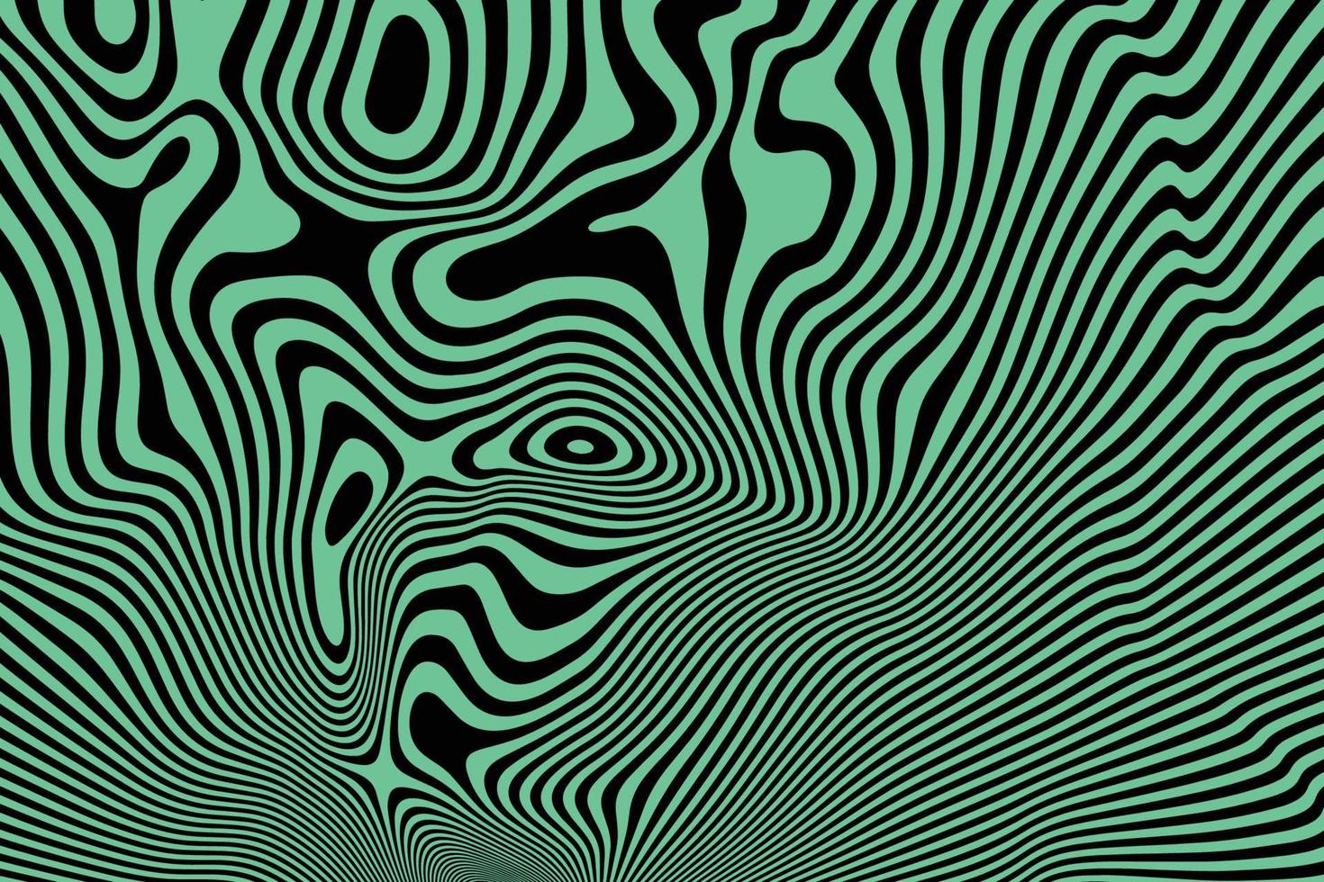 Abstract black and toxic green fluidly lines background. Stylish curved liquid pattern surface. Abstract optical illusion art vector