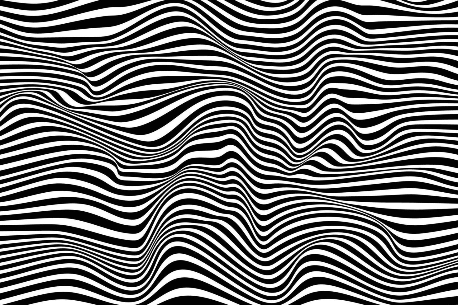 Abstract striped sea illustration. Digital optical illusion design. Trendy black and white wave background vector