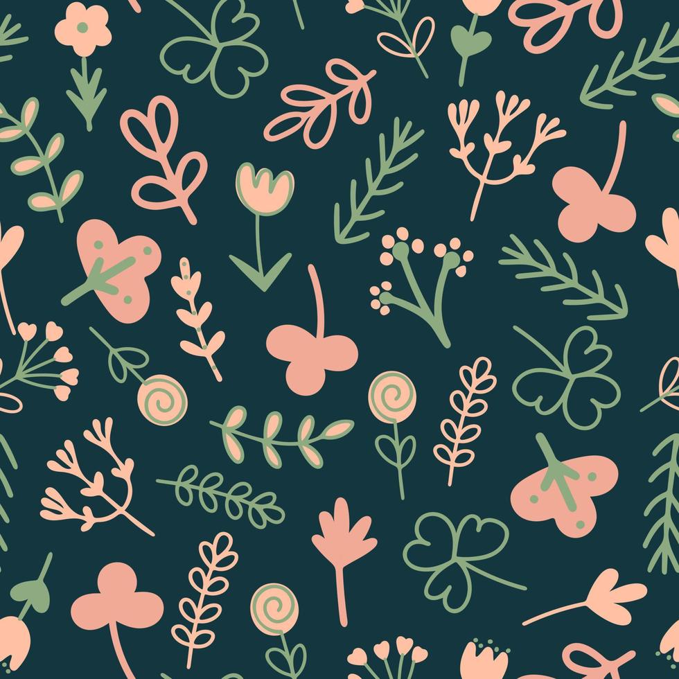 Summer foliage and flowers seamless pattern vector