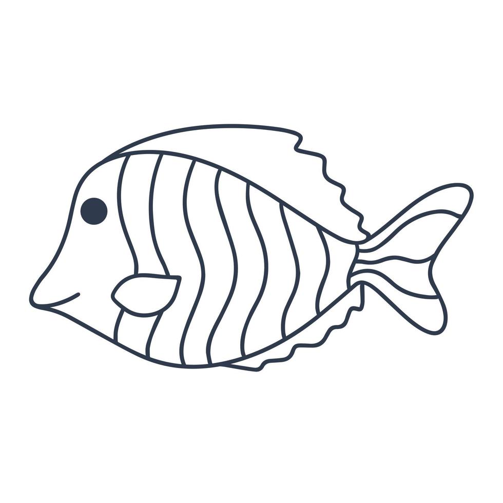 Single cute striped fish doodle style vector