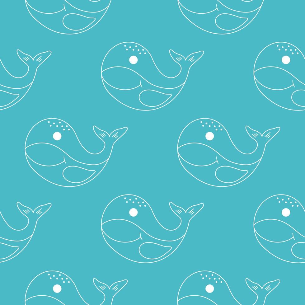 Whales on blue background seamless pattern vector illustration