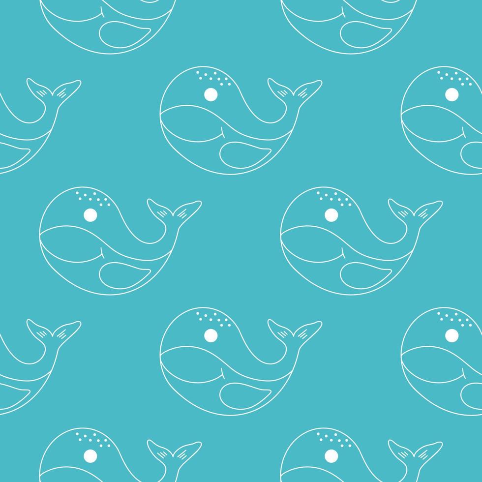 Whales on blue background seamless pattern vector illustration