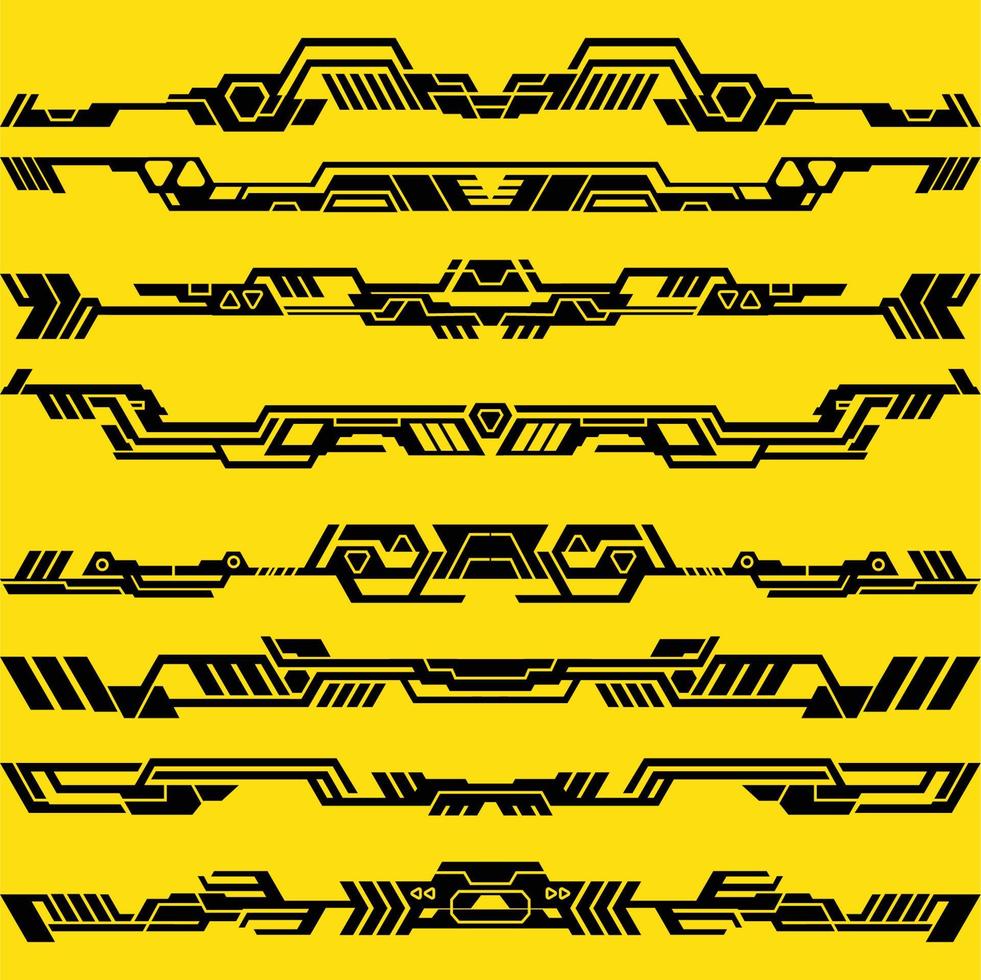 cyber punk horizontal border vector set