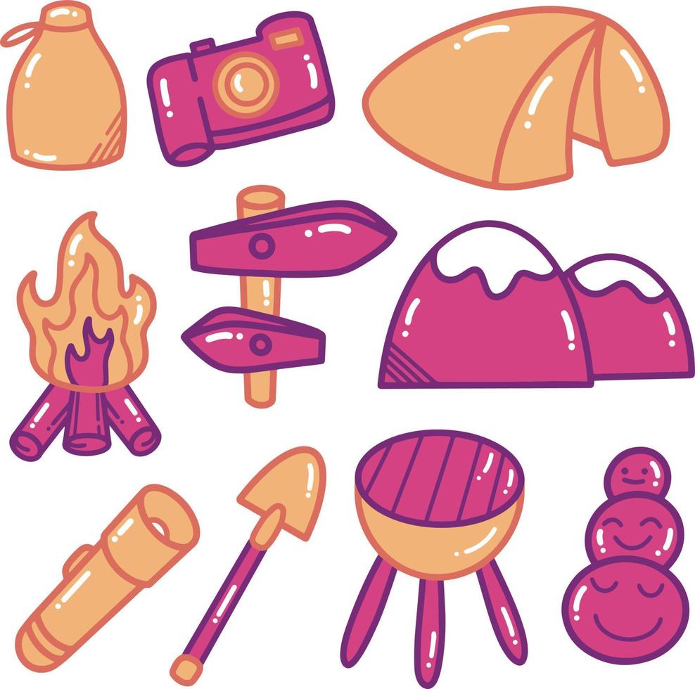 Camping Equipment Doodle Illustration vector